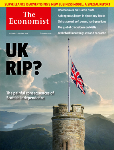 《经济学人》9月13日的杂志封面，标题为“英国安息？”