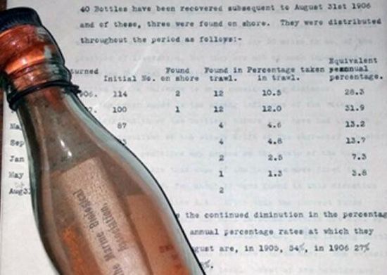 漂流瓶在海上108年被发现 系最古老瓶中信(图)