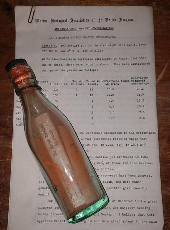 漂流瓶在海上108年被发现 系最古老瓶中信(图)